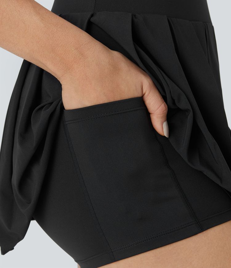 Breezeful™ High Waisted Pleated 2-in-1 Side Pocket Adjustable Buckle Micro Mini Quick Dry Casual Skort
