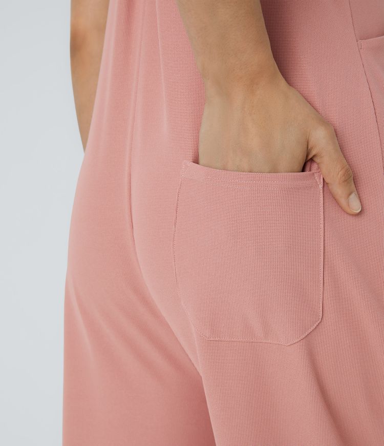 Overol botón correa ajustable bolsillo múltiple gofre plisado