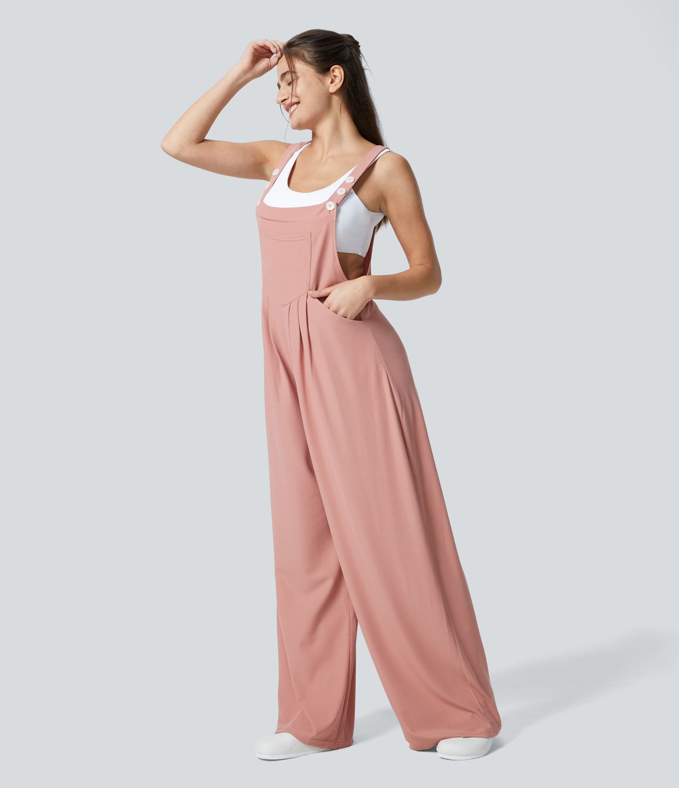 Pockets Waffle Casual Women Work Overalls