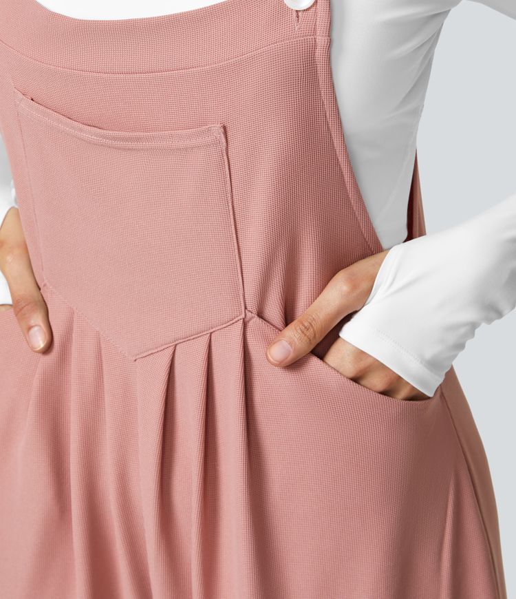 Overol botón correa ajustable bolsillo múltiple gofre plisado