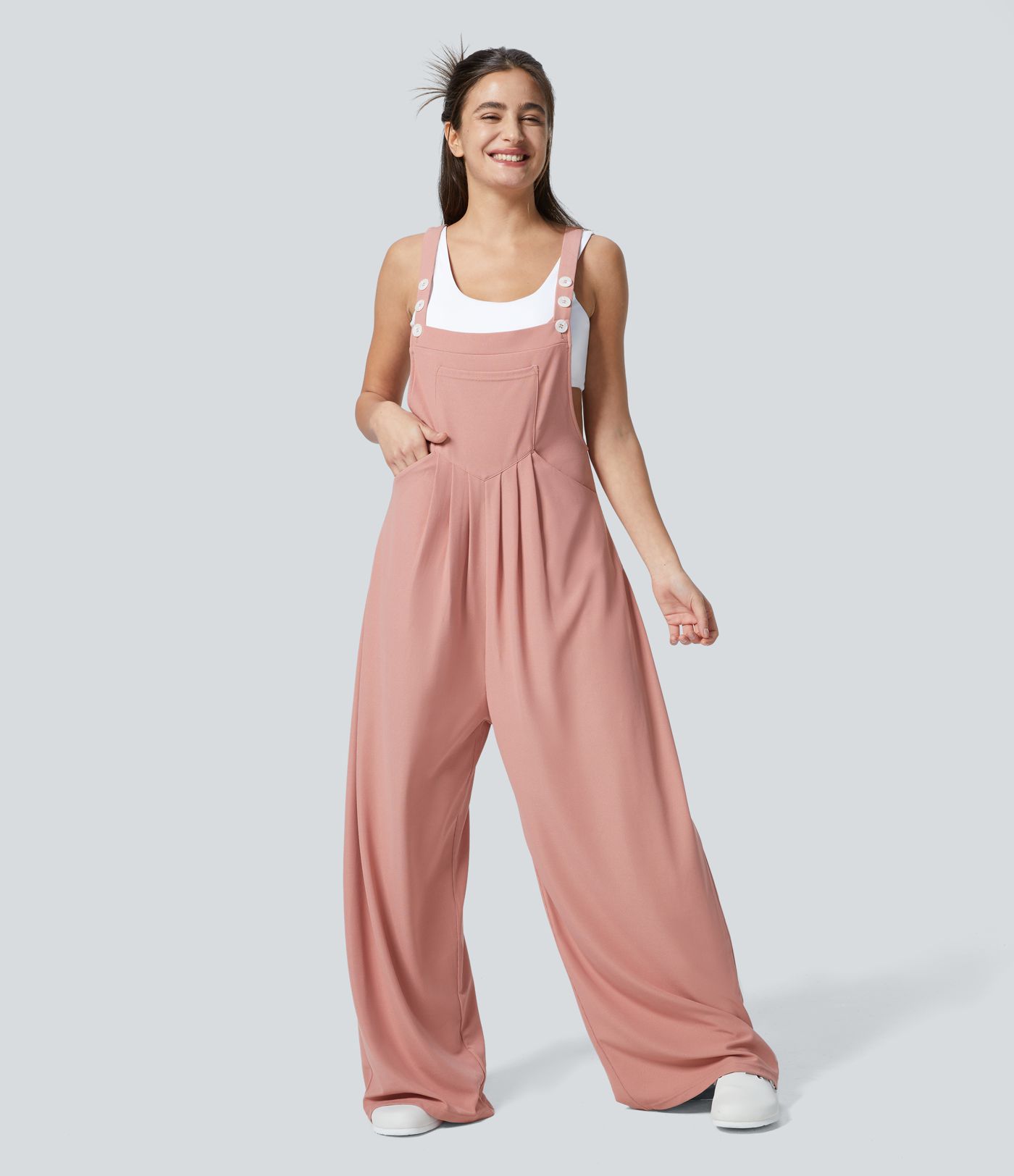 Pockets Waffle Casual Women Work Overalls