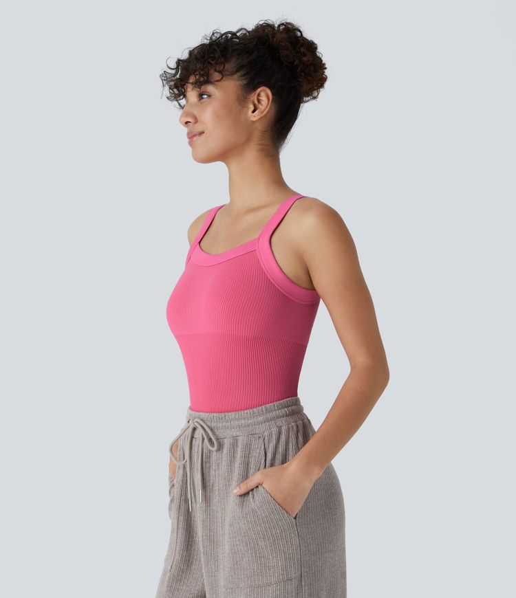 Seamless Flow Square Neck Casual Tank Smooth Bodysuit