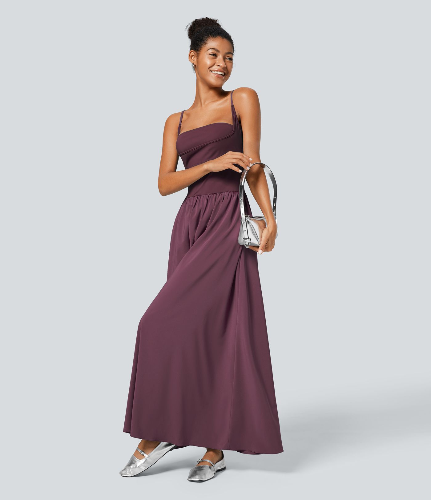 Breezeful™ Robe Débardeur Casual Dos Nu Poches Latérales Plissée Évasée Longue Séchage Rapide