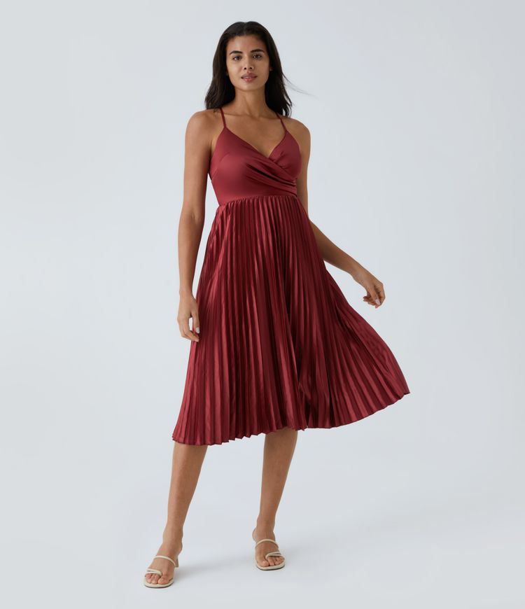 Robe Soirée Mi-Longue Plissée à Lacets Dos Nu Col en V