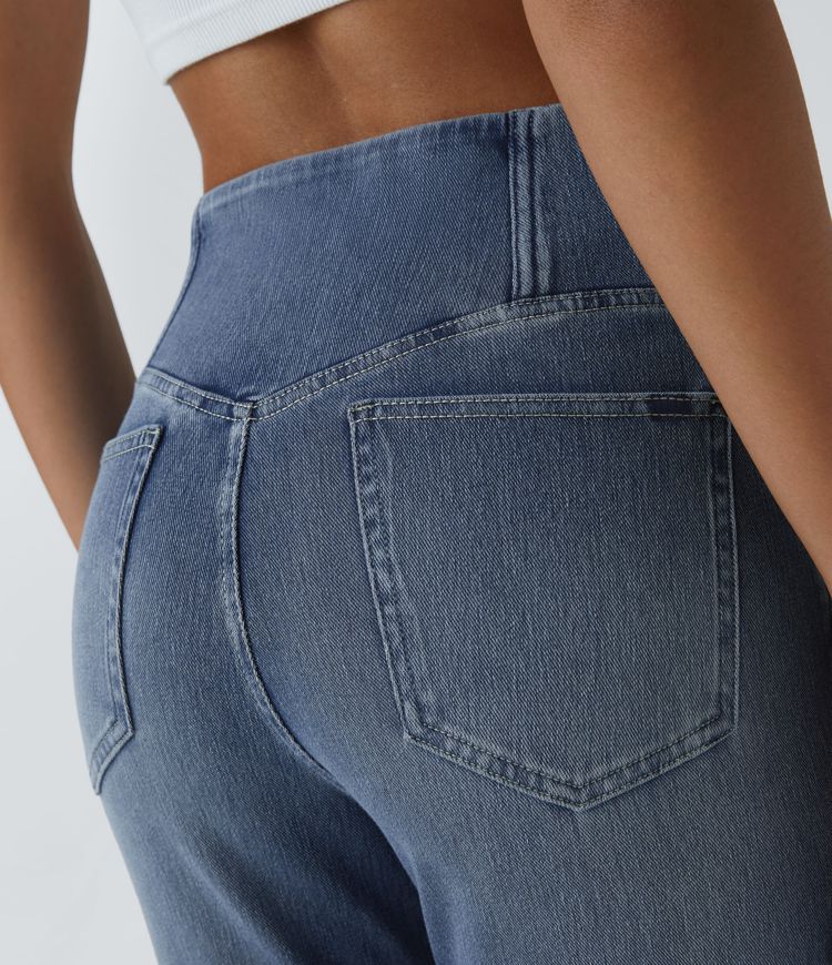 Halara Flex™ High Waisted Crossover Pocket Washed Casual Flare Jeans