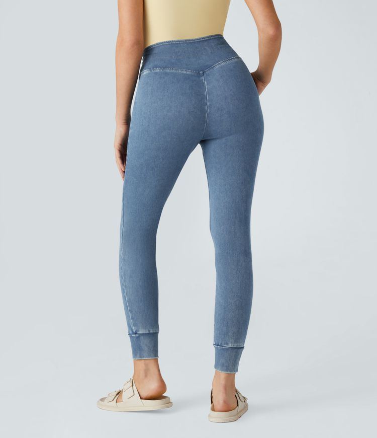 Halara Flex™ High Waisted Drawstring Side Pocket Washed Stretchy Knit Casual Jeans