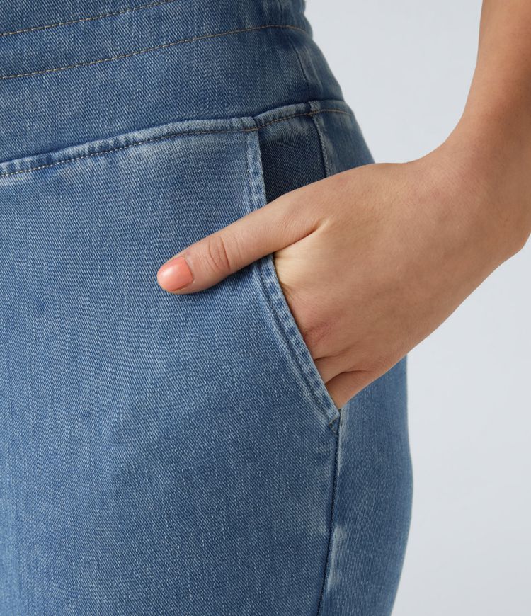 Jeans Halara Flex™ Denim elásticos ajustables de tiro alto descolorido y bolsillos
