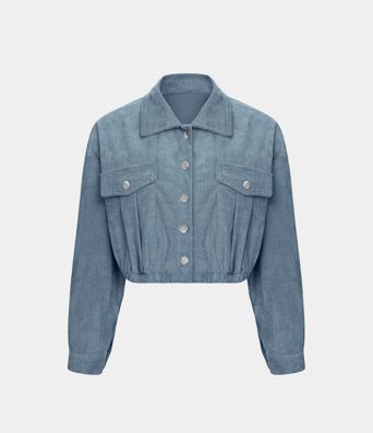 Pocket Cropped Corduroy Casual Jacket
