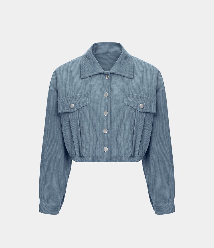 Pocket Cropped Corduroy Casual Jacket