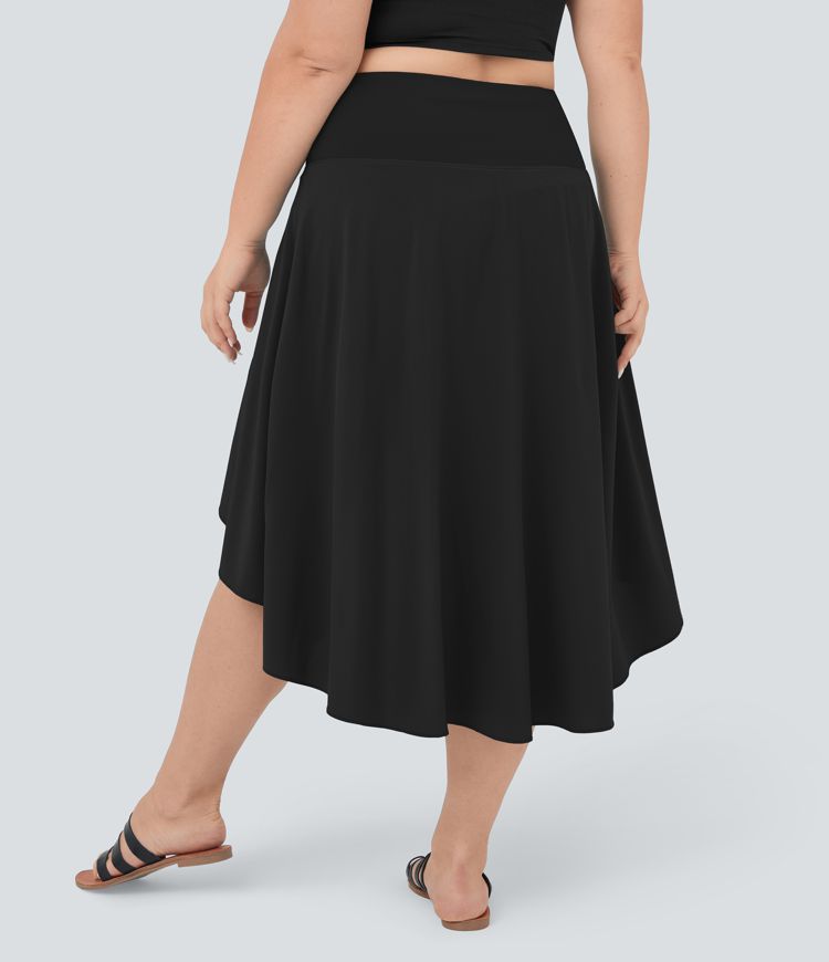 Breezeful™ High Waisted Asymmetric Ruffle High Low Flowy 2-in-1 Quick Dry Dance Plus Size Skirt