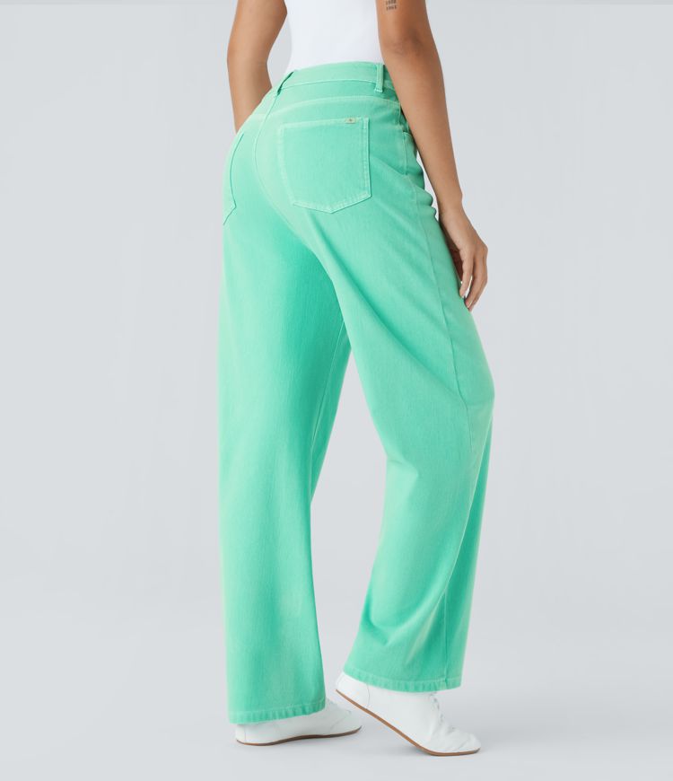 Halara Flex™ High Waisted Multiple Pockets Colorful Washed Stretchy Knit Casual Boyfriend Jeans