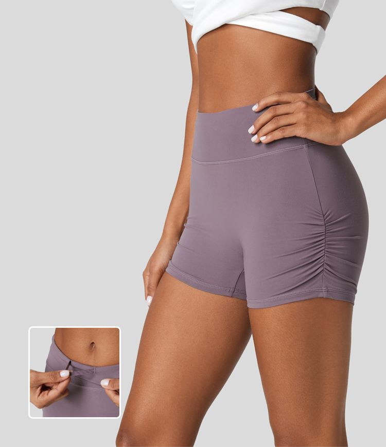 Softlyzero™ Short 3" Biker Yoga à Taille Haute, Élastique Intérieur Ajustable Froncé 
