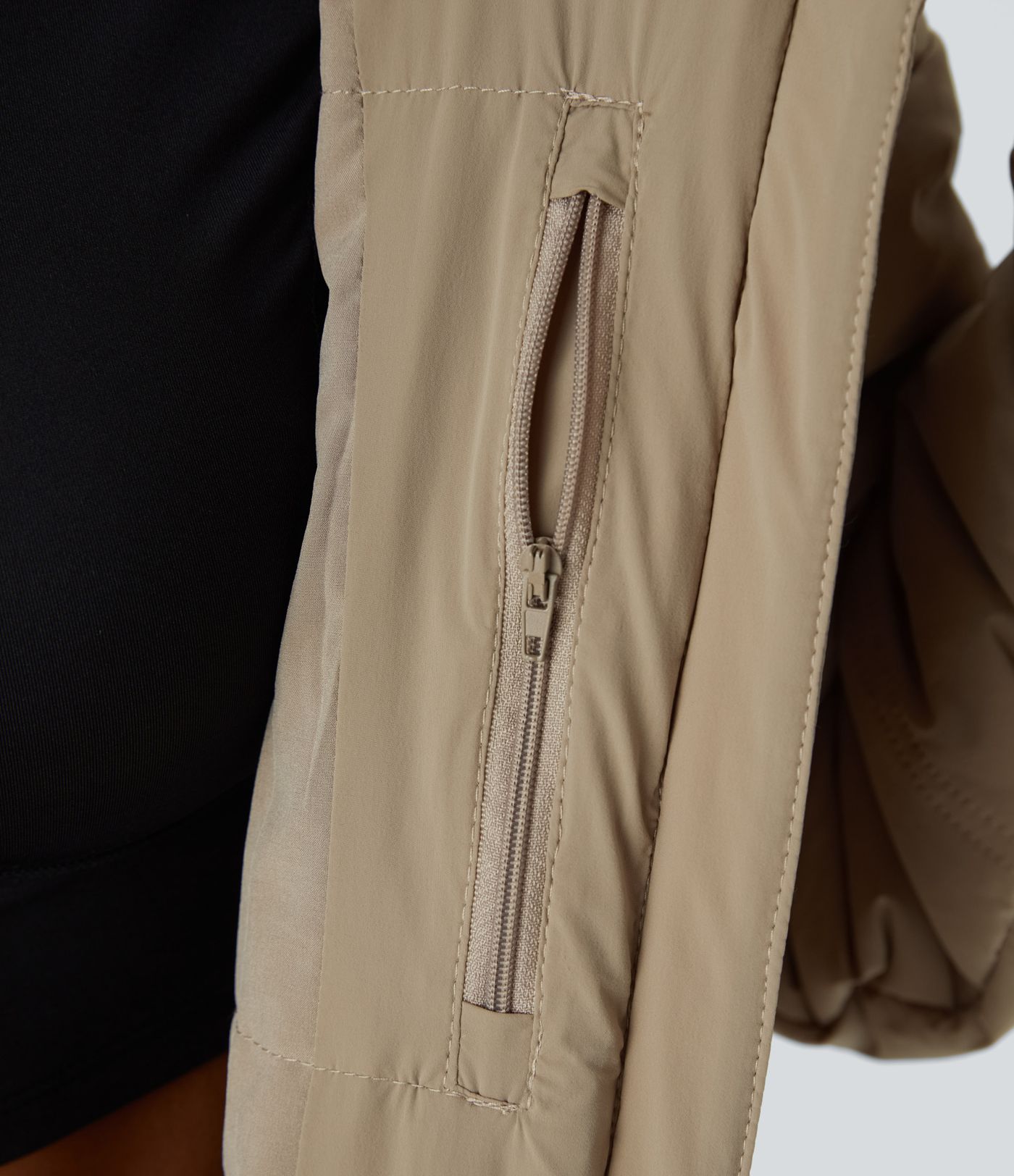 Funnel Neck Zip Pockets High-Low Curved Hem Relaxed Hiking Puffer Jacket