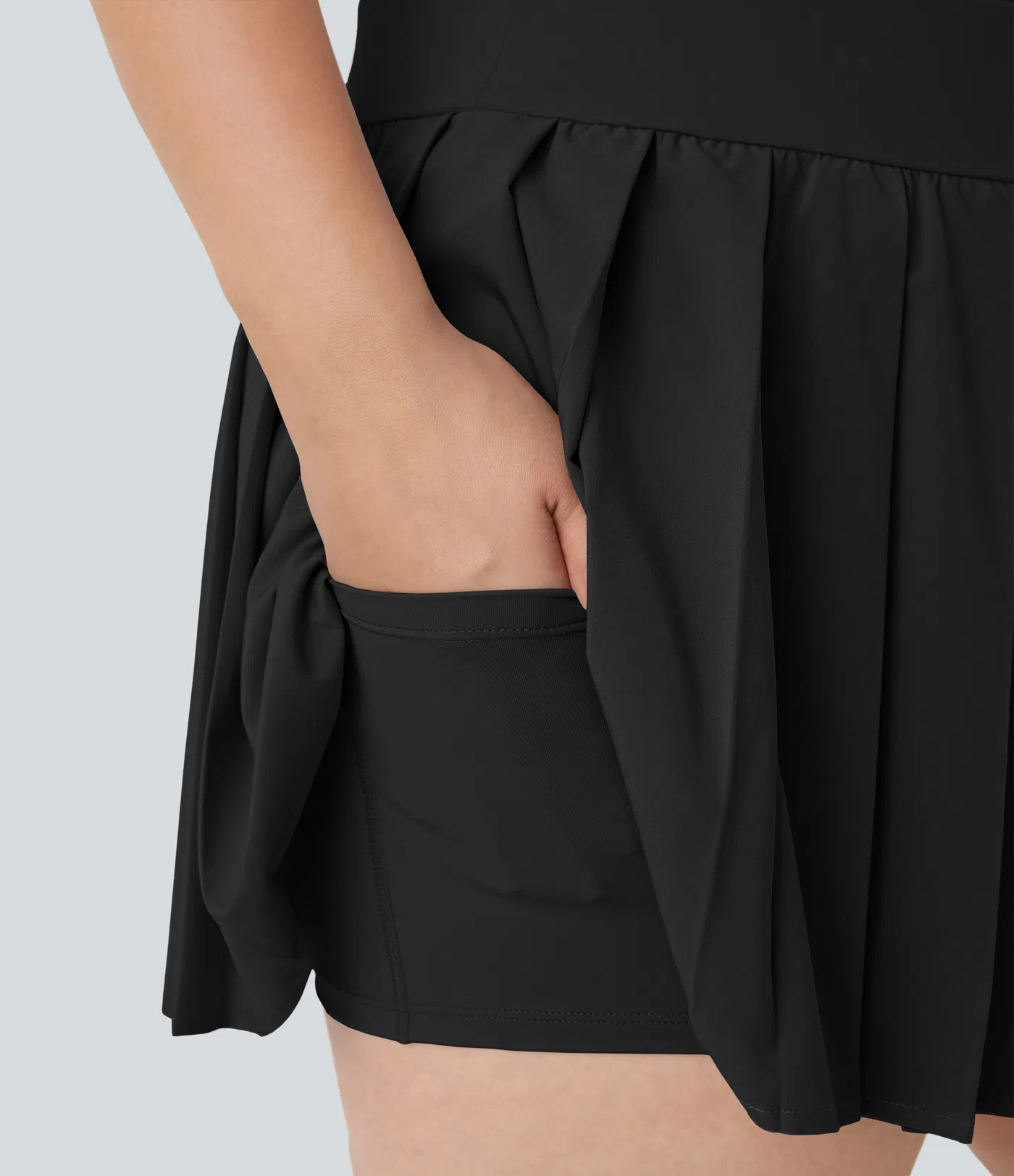 Breezeful™ High Waisted Pleated 2-in-1 Pocket Adjustable Buckle Quick Dry Micro Mini Casual Plus Size Skirt