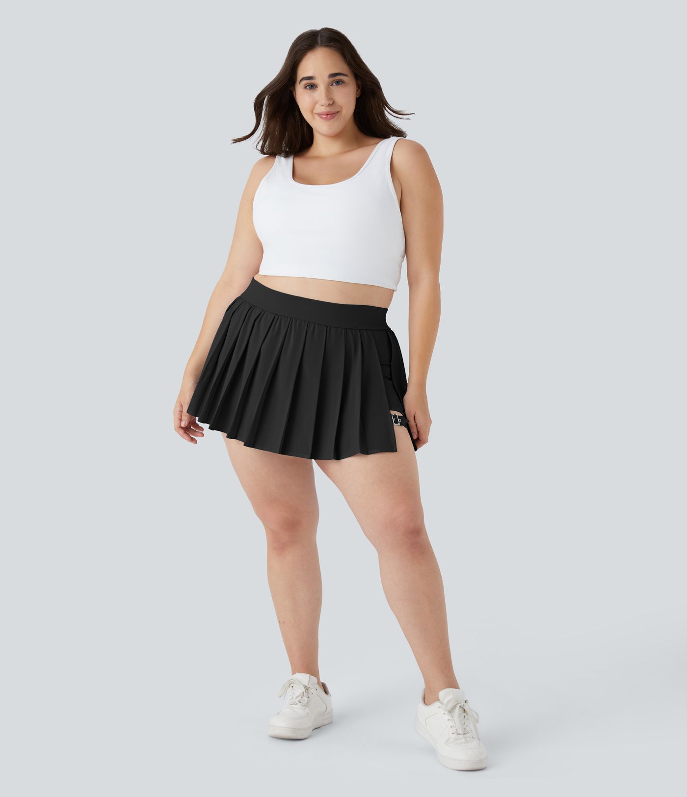 Breezeful™ High Waisted Pleated 2-in-1 Pocket Adjustable Buckle Quick Dry Micro Mini Casual Plus Size Skirt