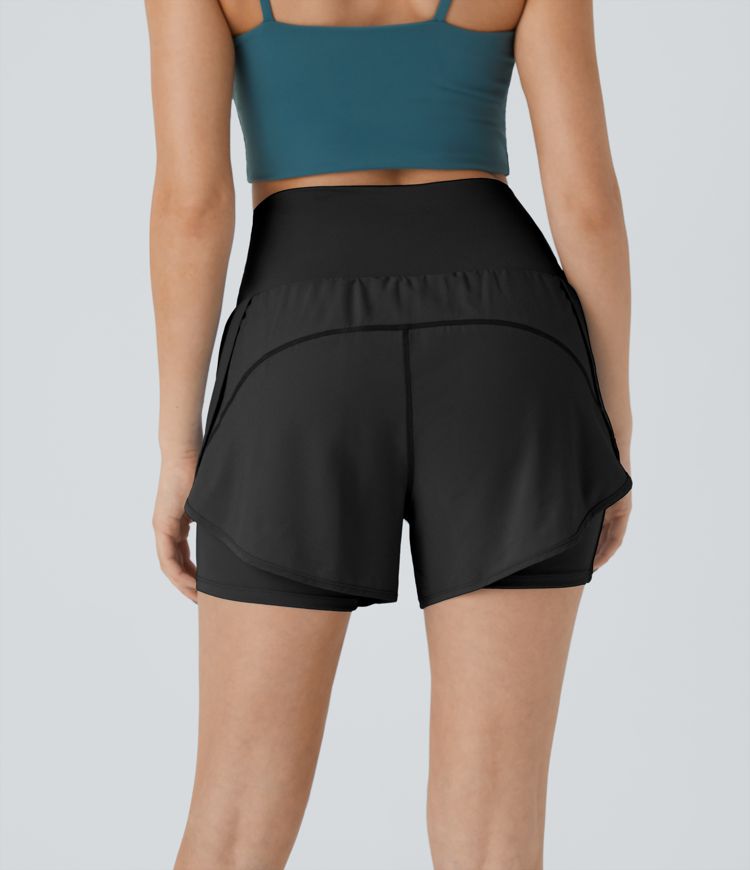 Breezeful™ Super High Waisted Curved Hem 2-in-1 Side Pocket Quick Dry Yoga Shorts 3.5''