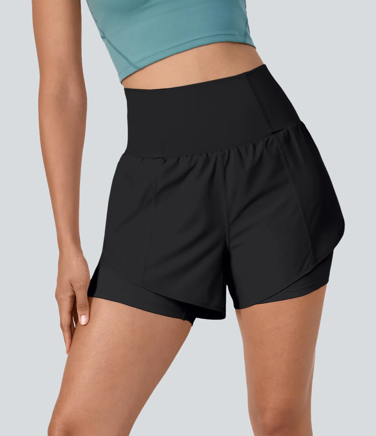 Pantalón corto Breezeful™ yoga secado rápido 2 en 1 dobladillo curvo tiro súper alto 8.8cm Pantalón corto Breezeful™ yoga secado rápido 2 en 1 dobladillo curvo tiro súper alto 8.8cm