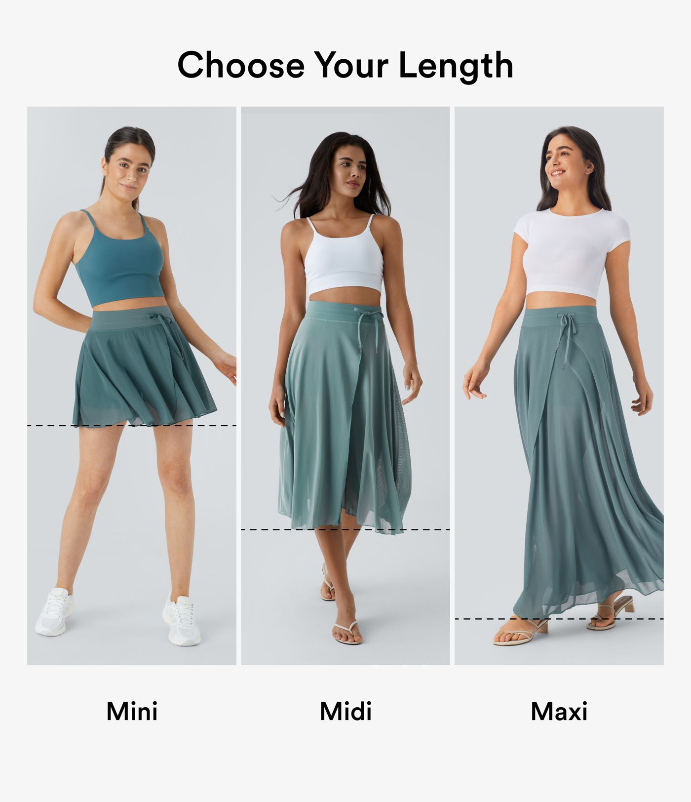 Φούστα Casual Maxi Flare με Κορδόνι στη Μέση, Αντίθεση Mesh, 2-σε-1 Τσέπη και Ρέουσα Γραμμή