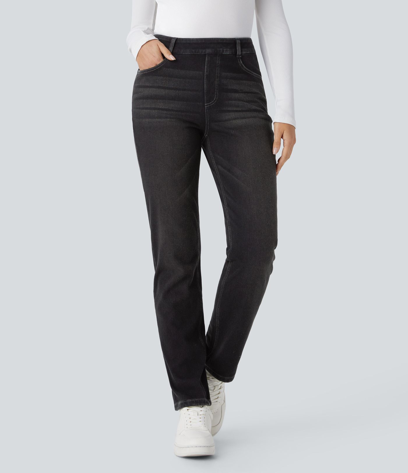 Halara Flex™ Denim Heat High Waisted Pockets Straight Leg Washed Casual Jeans