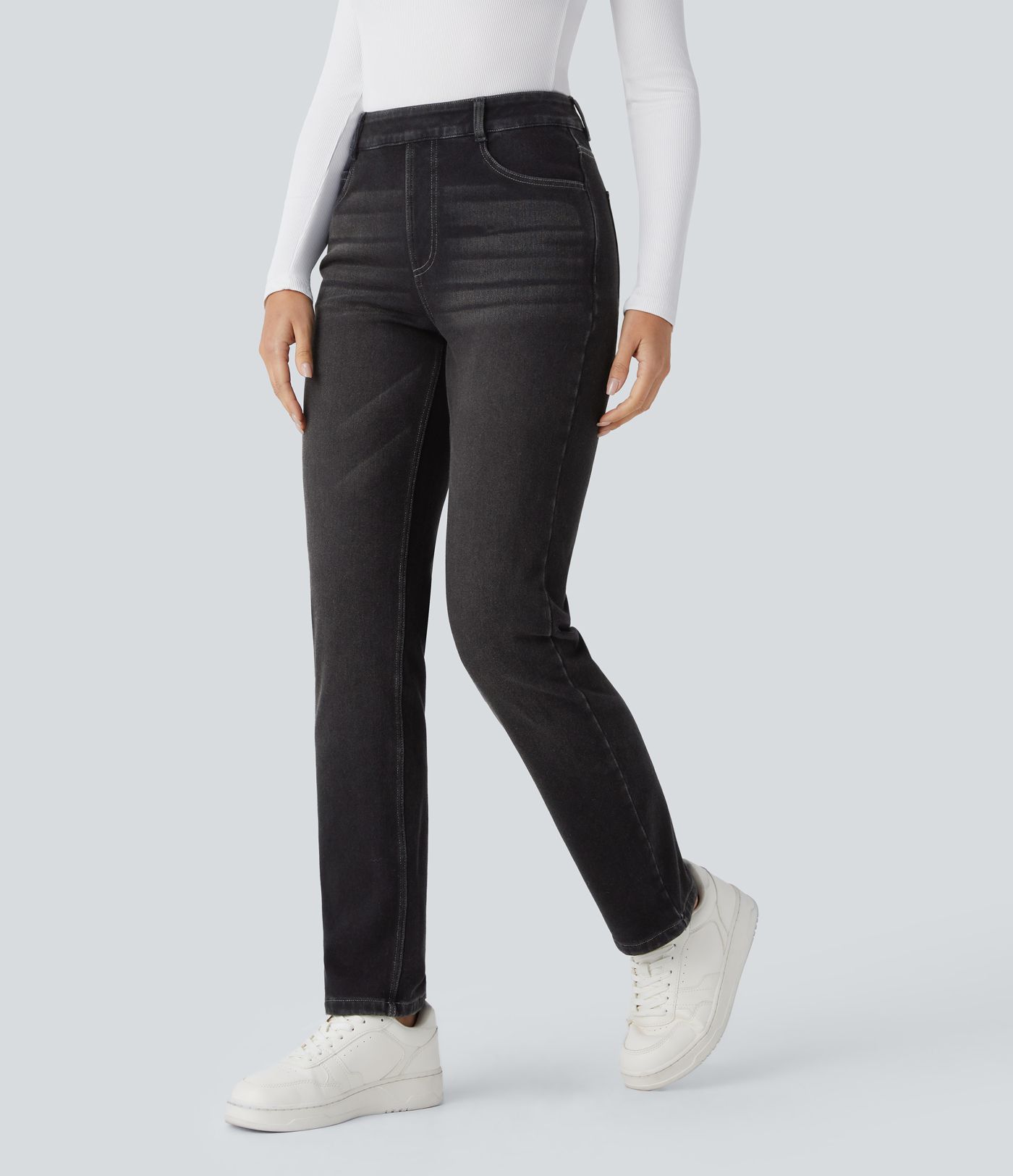 Halara Flex™ Denim Heat High Waisted Pockets Straight Leg Washed Casual Jeans