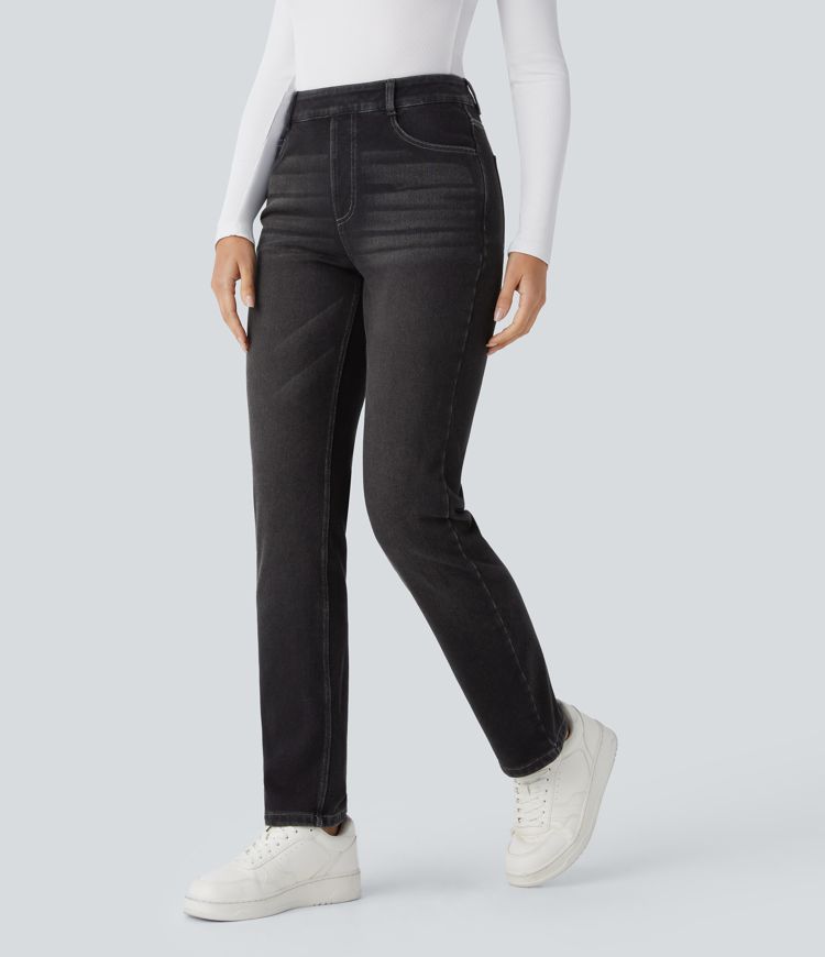 Halara Flex™ Denim Heat High Waisted Pockets Straight Leg Washed Casual Jeans
