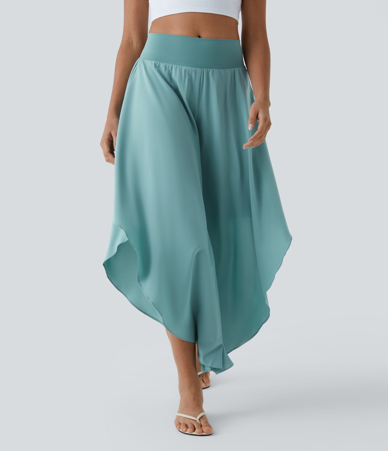 Breezeful™ High Waist Back Waistband Pocket Palazzo Flowy Frill Wide Leg Quick Dry Dance Pants