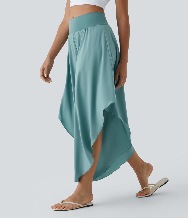 Breezeful™ High Waist Back Waistband Pocket Palazzo Flowy Frill Wide Leg Quick Dry Dance Pants