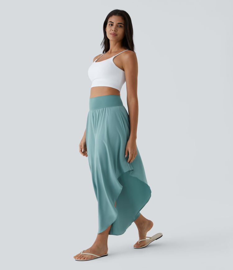 Breezeful™ High Waist Back Waistband Pocket Palazzo Flowy Frill Wide Leg Quick Dry Dance Pants