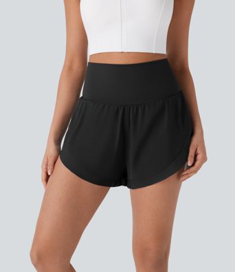High Waisted Pocket 2-in-1 Contrast Mesh Curved Hem Running Shorts 3''