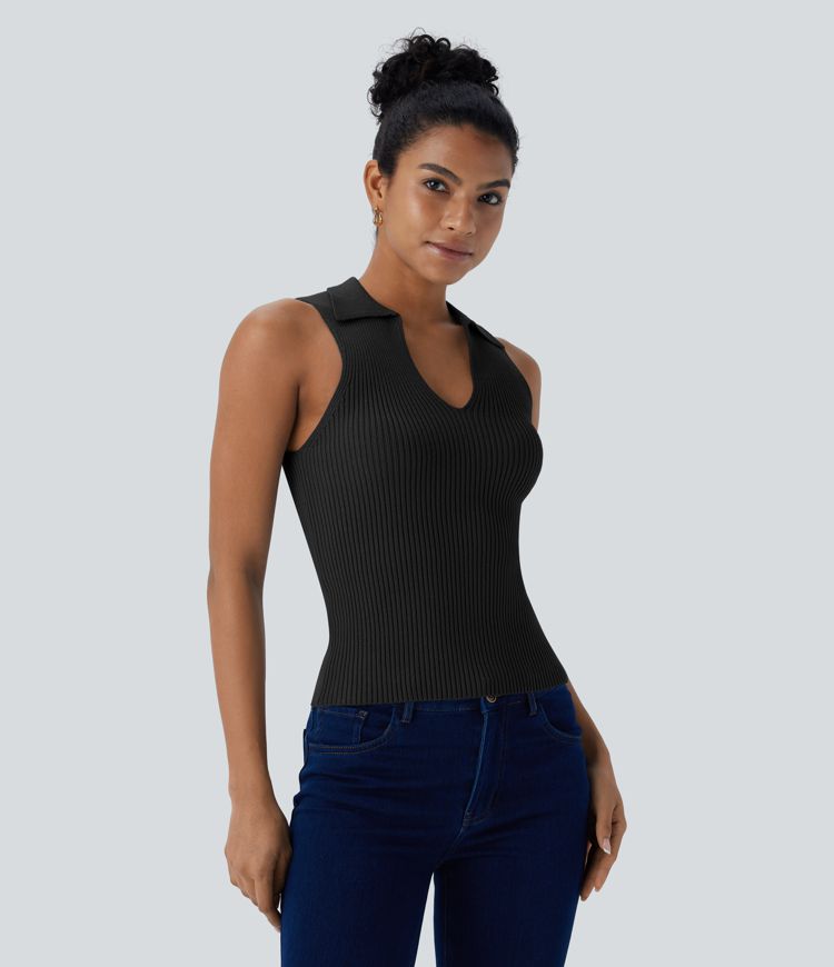 V Neck Sleeveless Casual Sweater