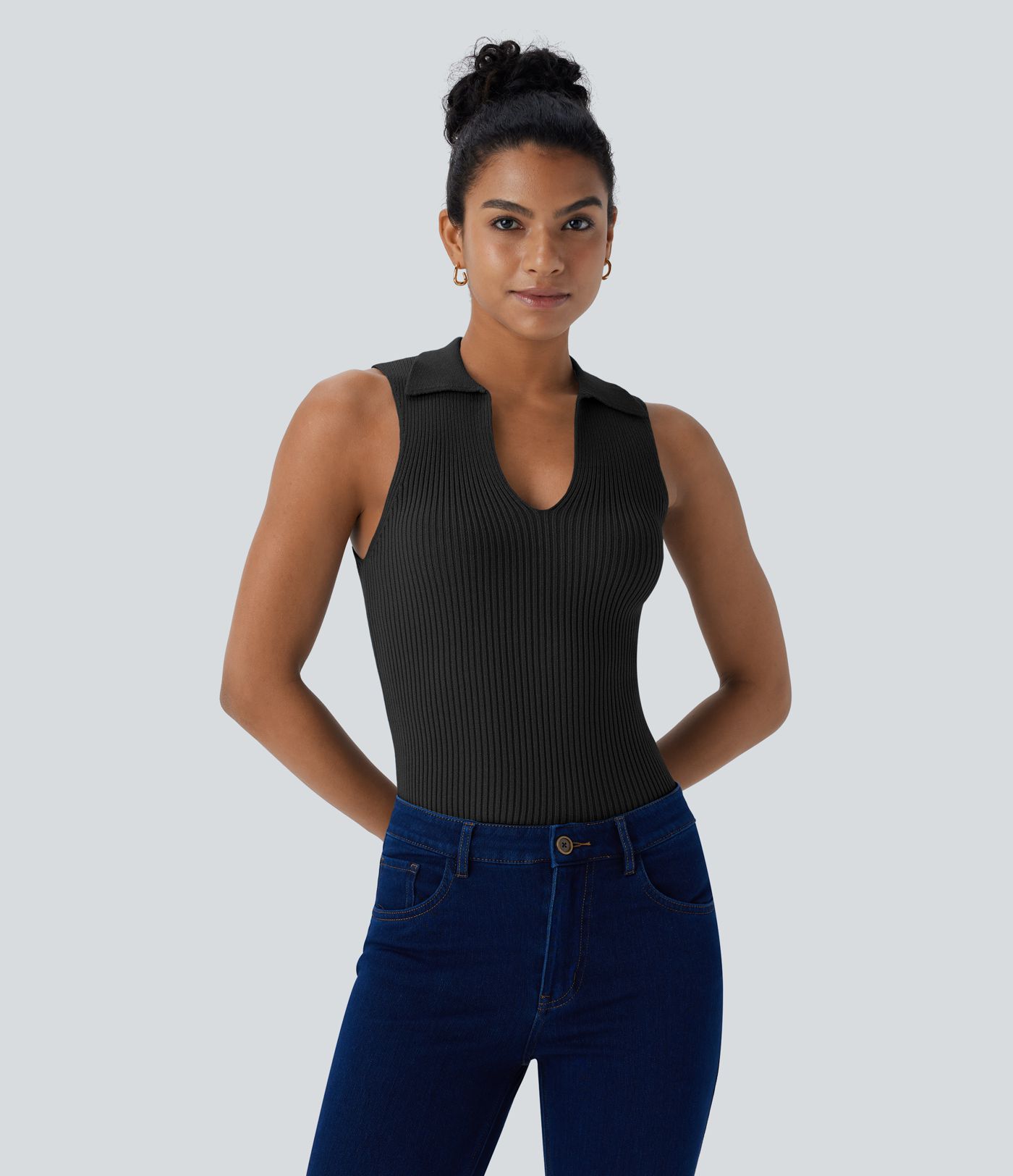 V Neck Sleeveless Casual Sweater