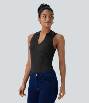 V Neck Sleeveless Casual Sweater