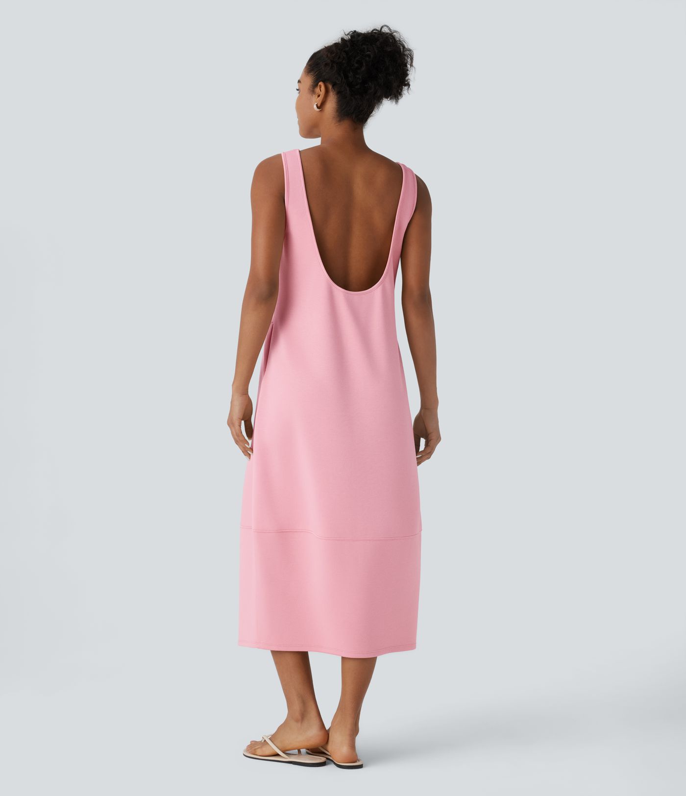 Backless Side Pockets Barrel Midi Resort Tank Dress