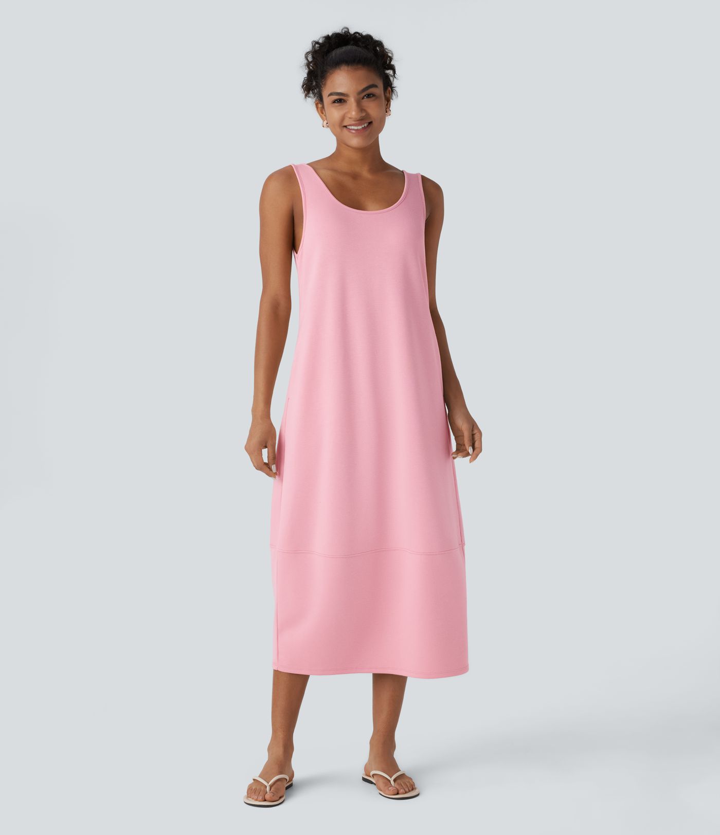 Backless Side Pockets Barrel Midi Resort Tank Dress