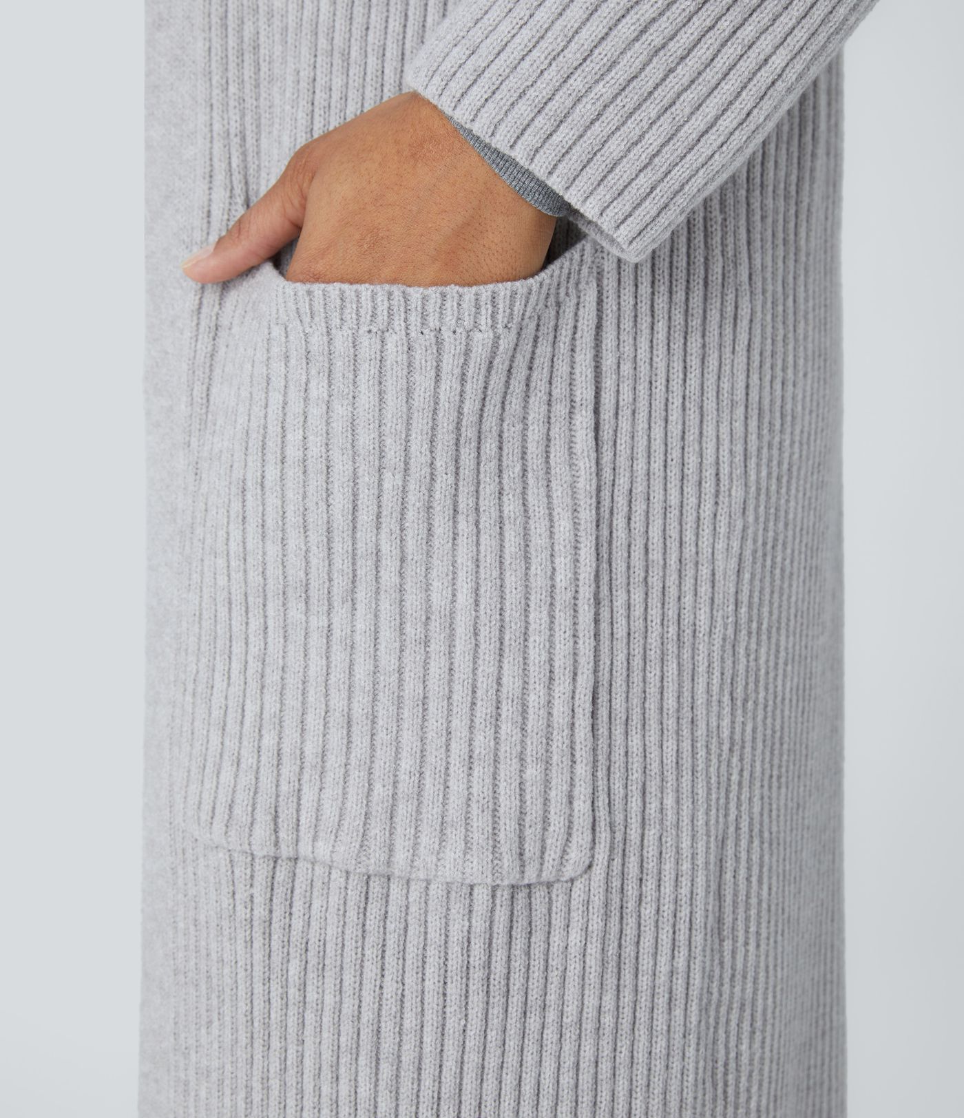 Hooded Long Sleeve Pocket Longline Casual Cardigan