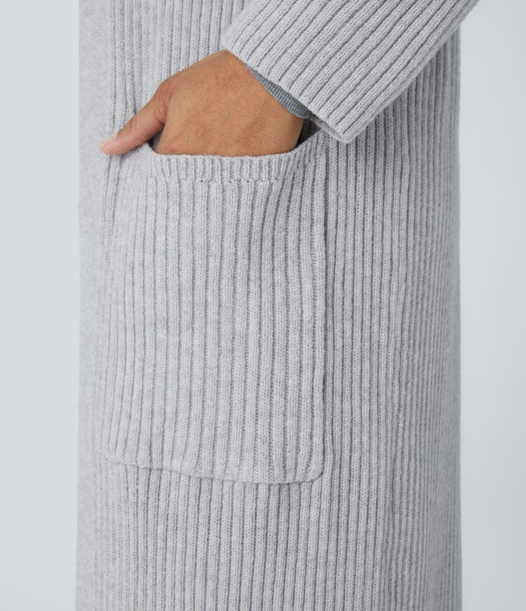 Hooded Long Sleeve Pocket Longline Casual Cardigan