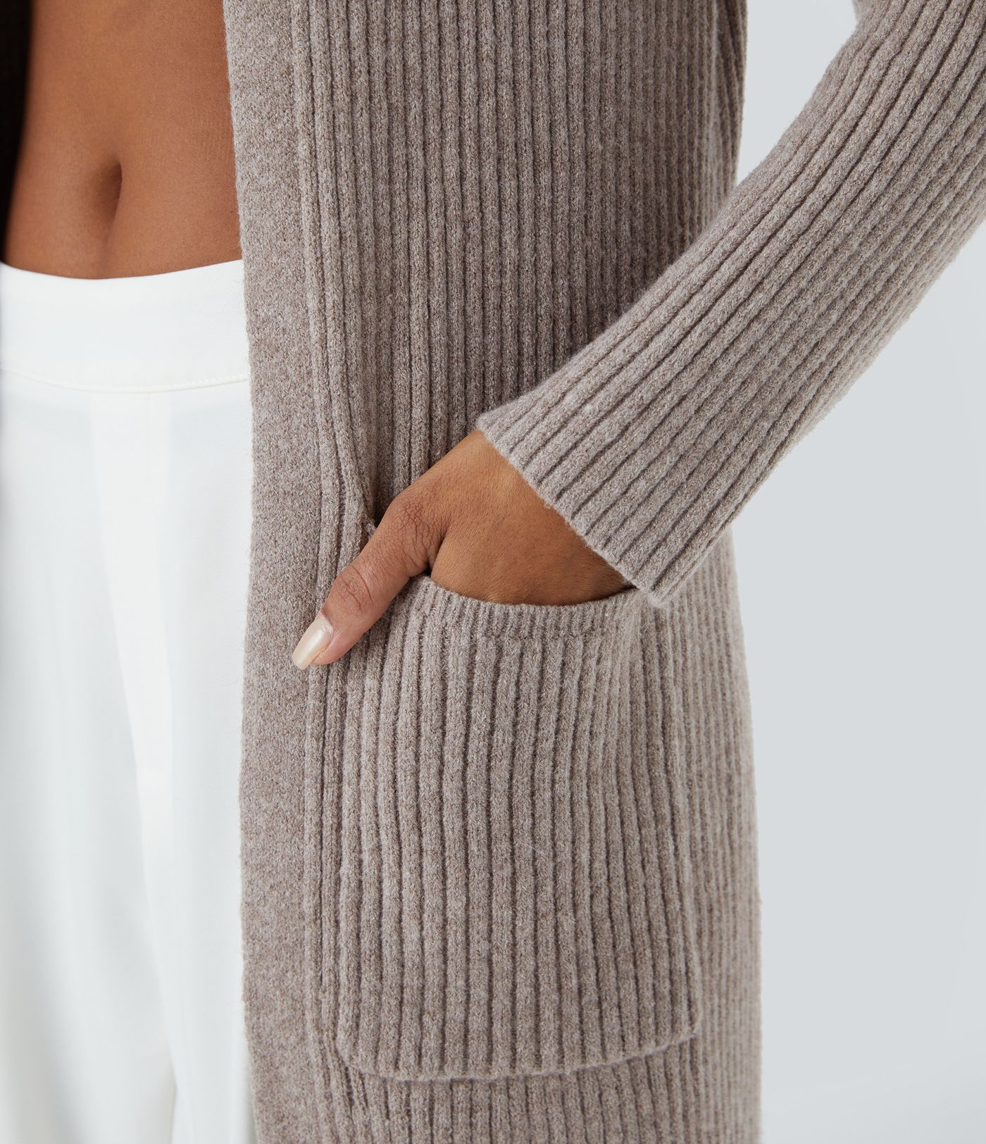 Hooded Long Sleeve Pocket Longline Casual Cardigan