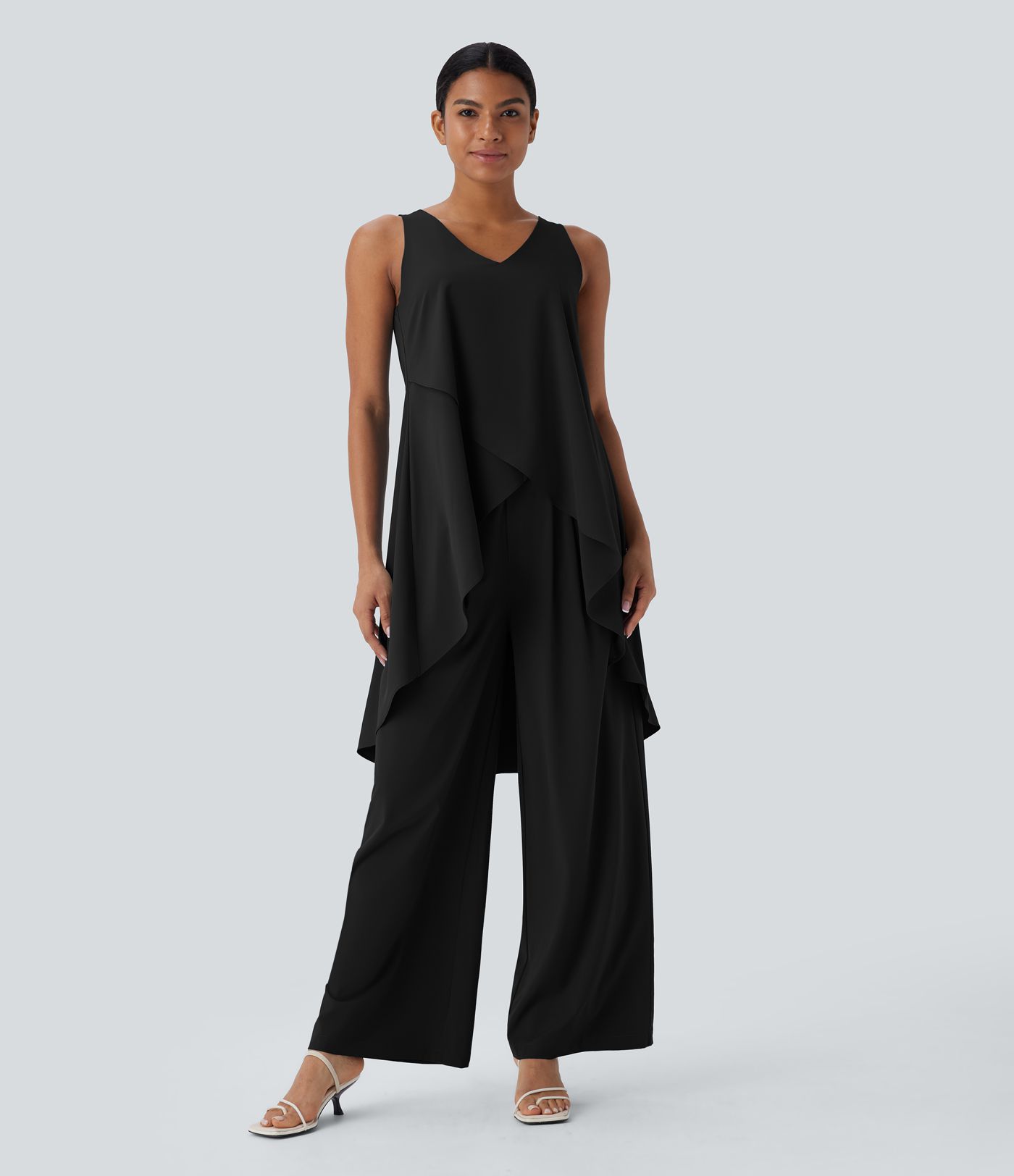 Breezeful™ V Neck Crossover Ruffle Hem Flowy High Low Longline Quick Dry Tank Top