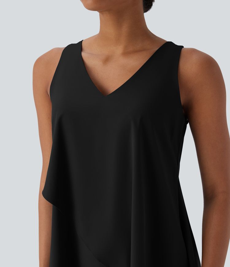Breezeful™ V Neck Crossover Ruffle Hem Flowy High Low Longline Quick Dry Tank Top