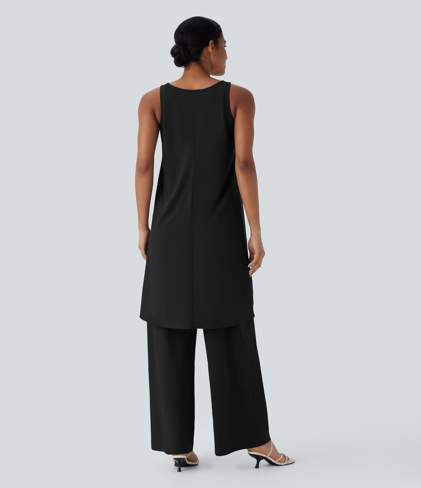 Breezeful™ V Neck Crossover Ruffle Hem Flowy High Low Longline Quick Dry Tank Top