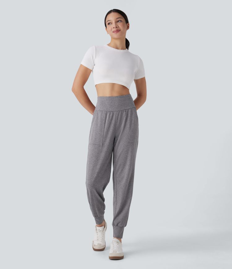 High Waisted Side Pocket Casual Joggers