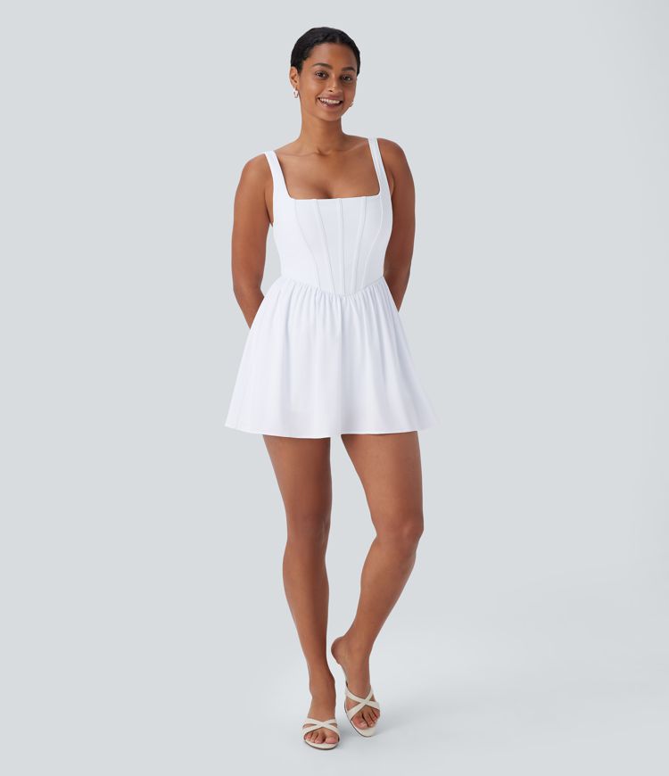 Vestido mini Breezeful™ con escote cuadrado, estilo corset 2 en 2, secado rápido en copas D-F