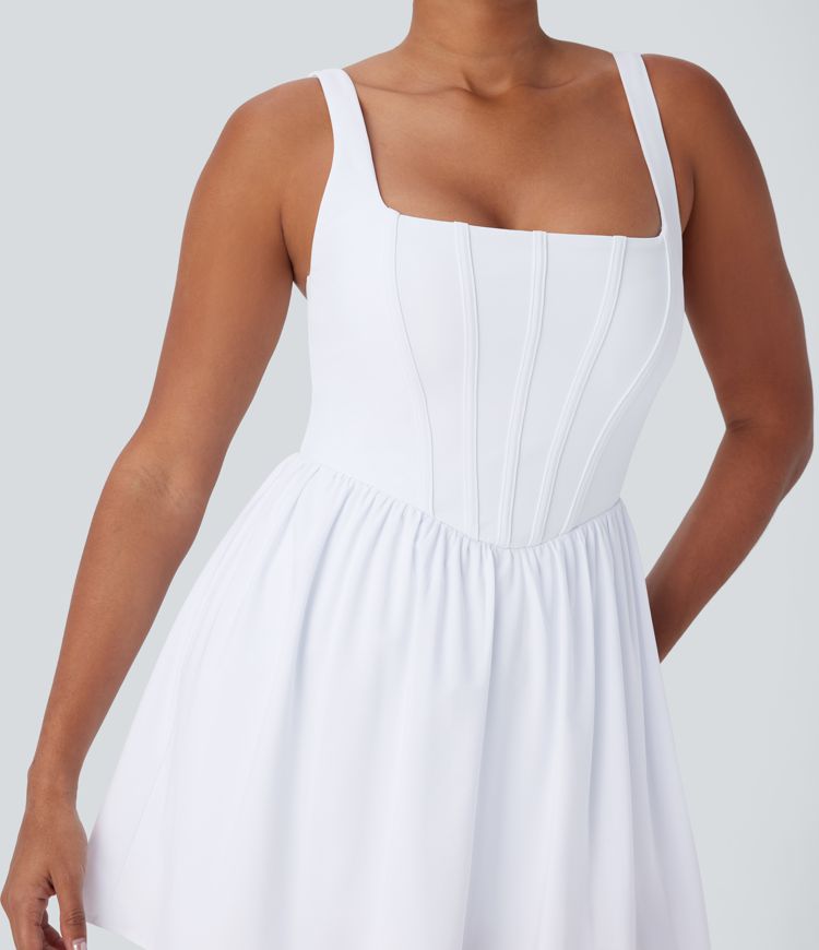 Vestido mini Breezeful™ con escote cuadrado, estilo corset 2 en 2, secado rápido en copas D-F