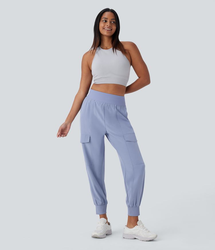 High Waisted Multiple Pockets Running Cargo Joggers