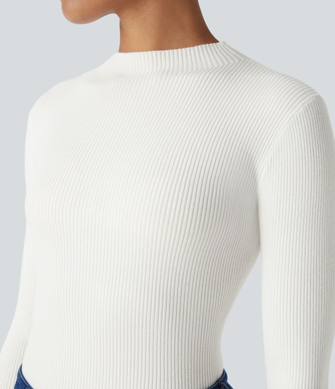 Ribbed Knit Round Neck Long Sleeve Casual Sweater