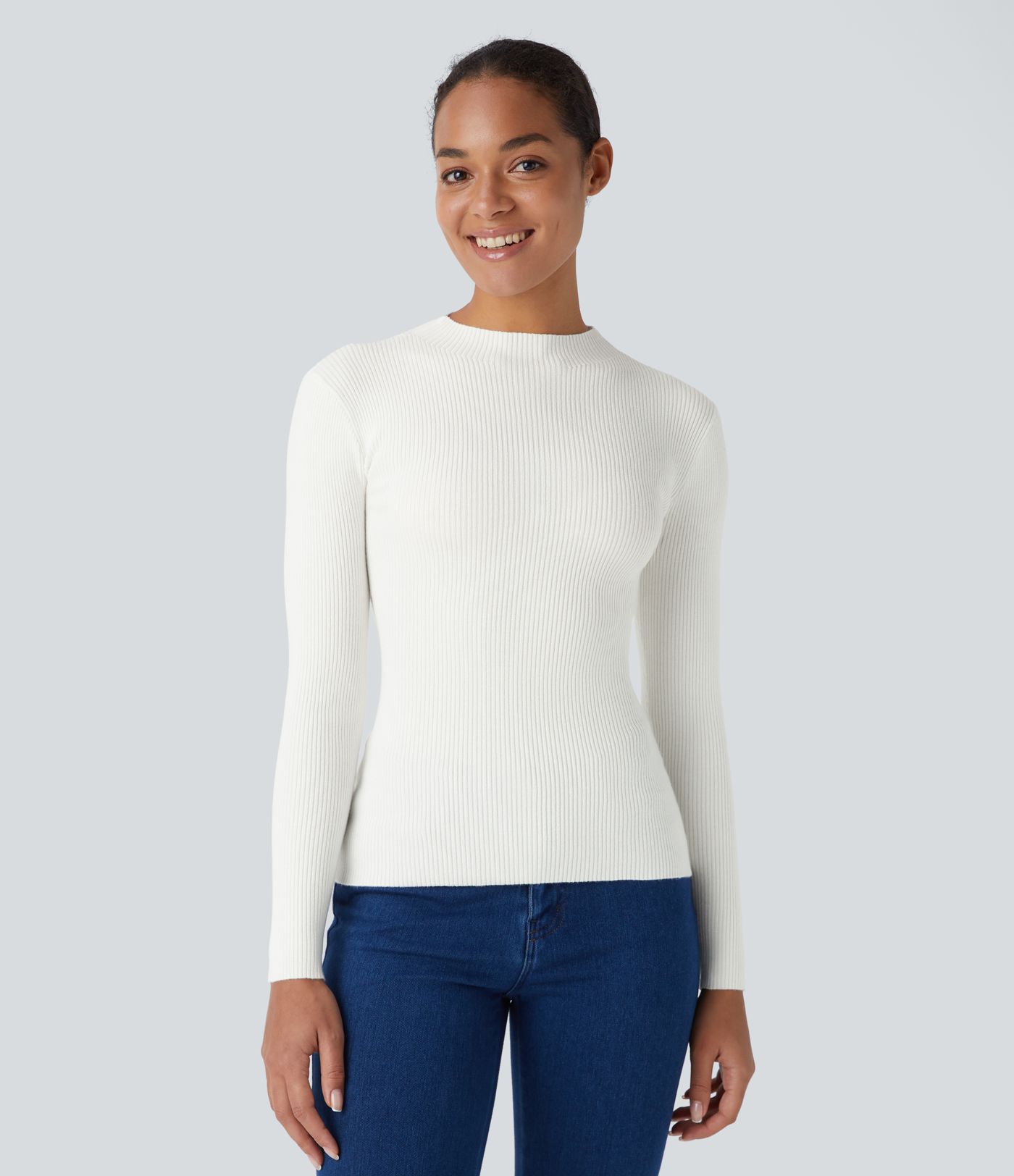 Ribbed Knit Round Neck Long Sleeve Casual Sweater