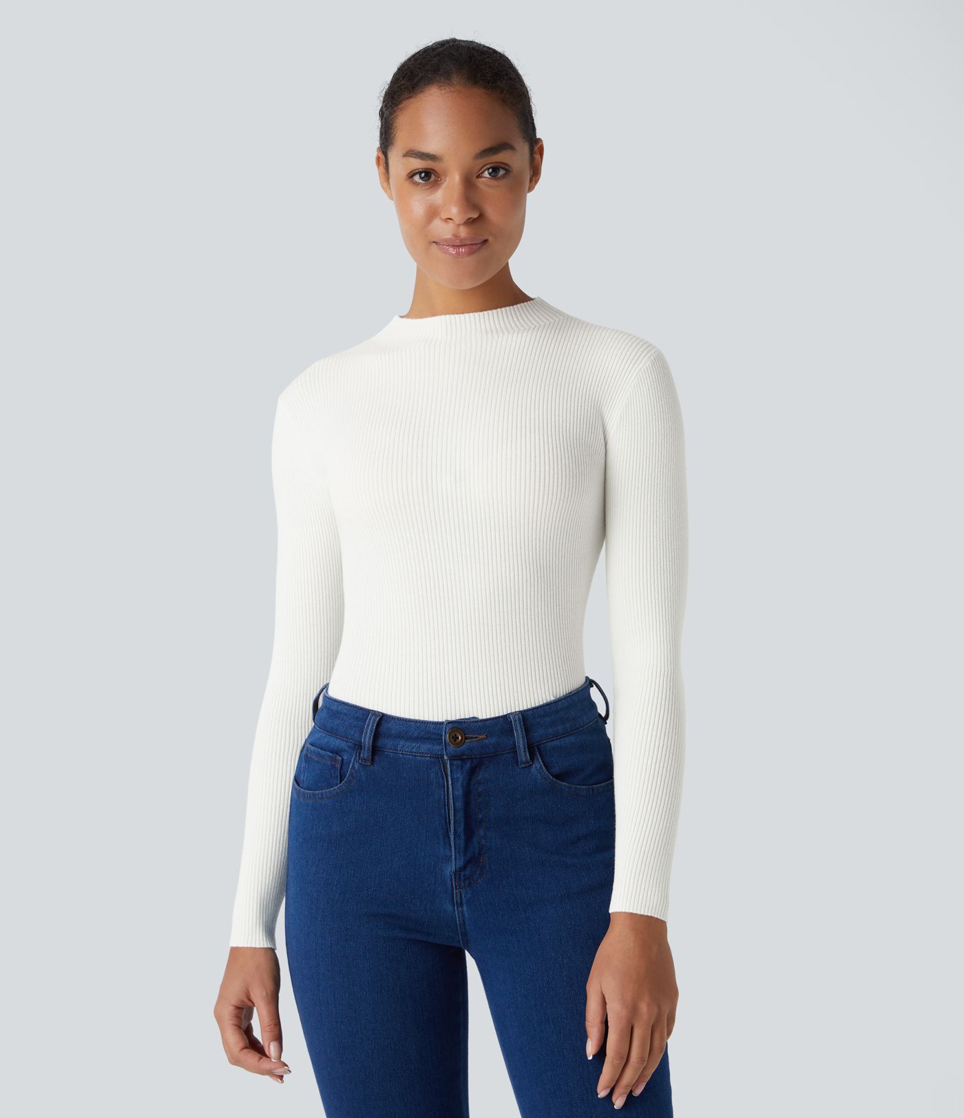 Ribbed Knit Round Neck Long Sleeve Casual Sweater