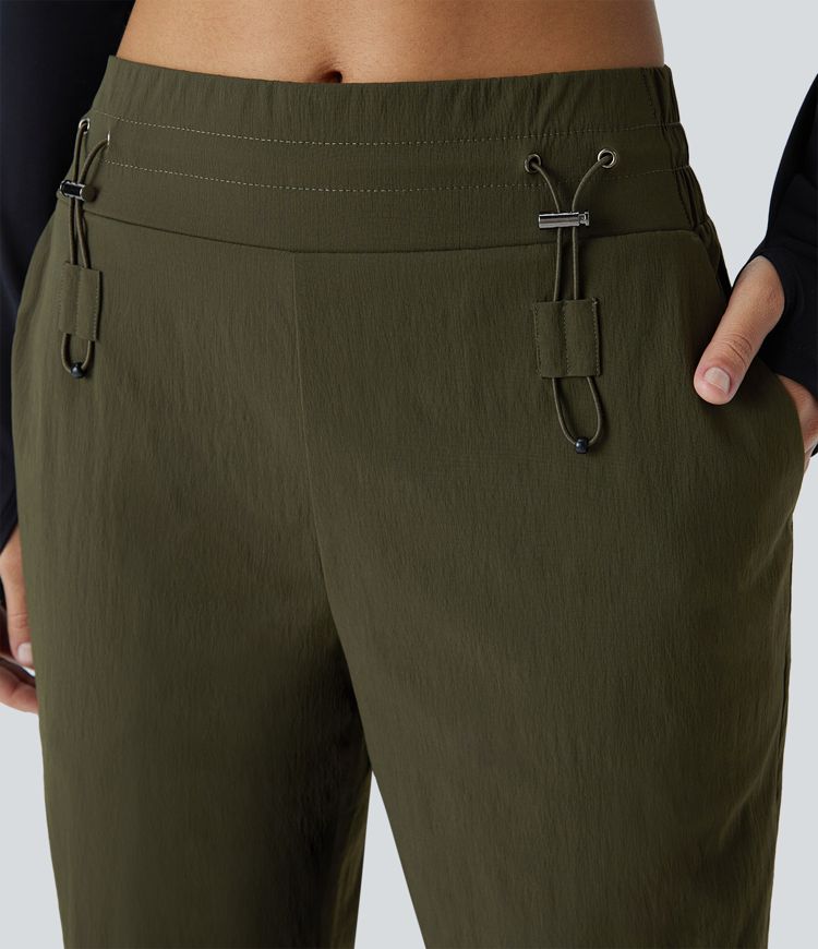 Abrasion resistant Mid-rise Adjustable drawcord Side pockets Straight leg casual pants