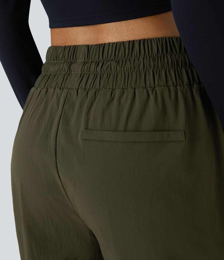 Abrasion resistant Mid-rise Adjustable drawcord Side pockets Straight leg casual pants