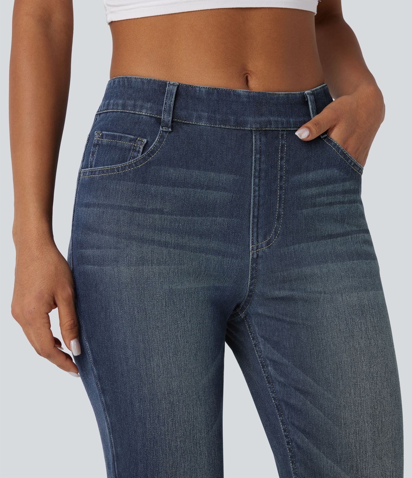 Halara Flex™ High Waisted Pockets Washed Casual Bootcut Jeans